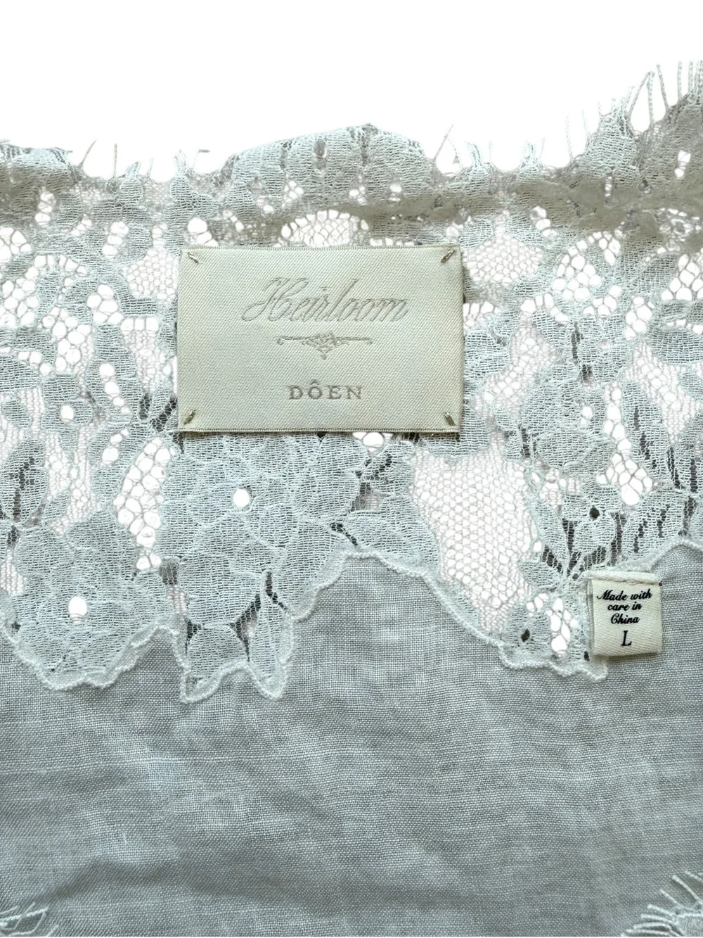 DÔEN Idella Top Salt White Lace Ramie Puff Sleeve Romantic Blouse L Cottagecore